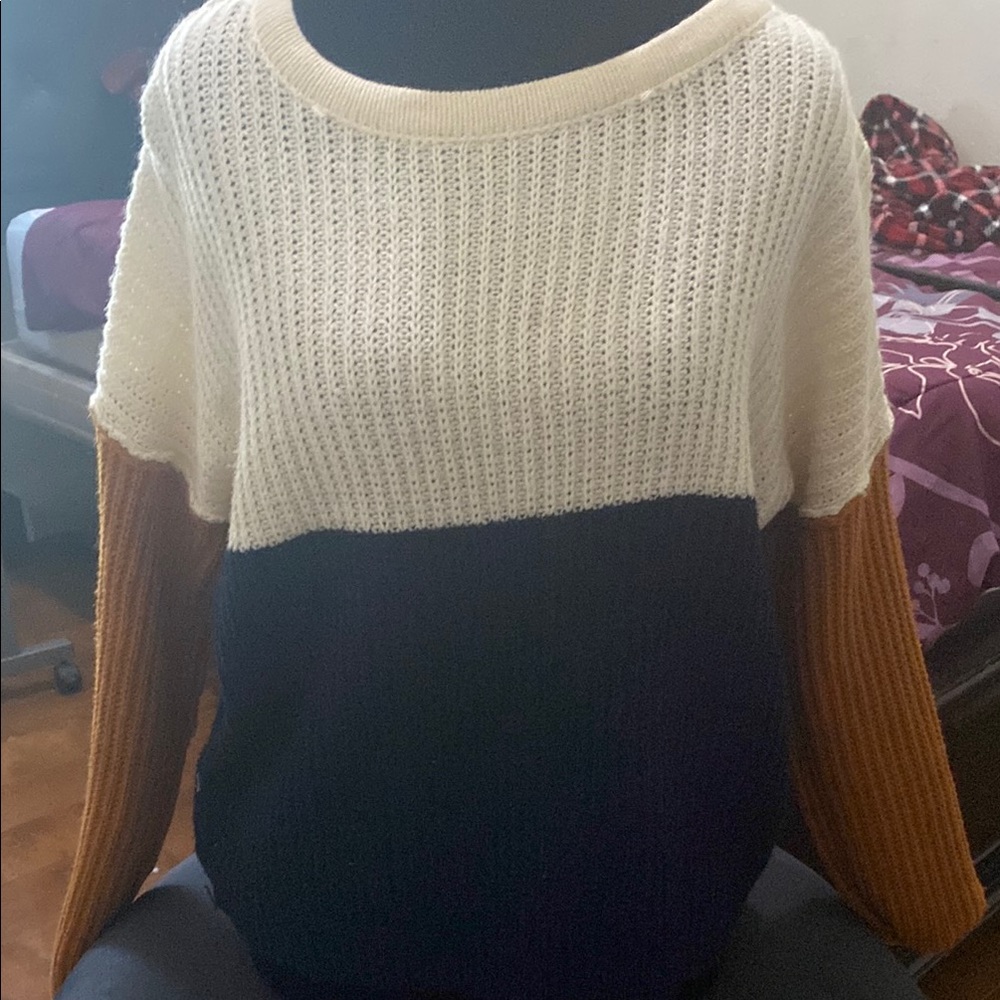 Colorblock Sweater - Cream, Navy, and Brown